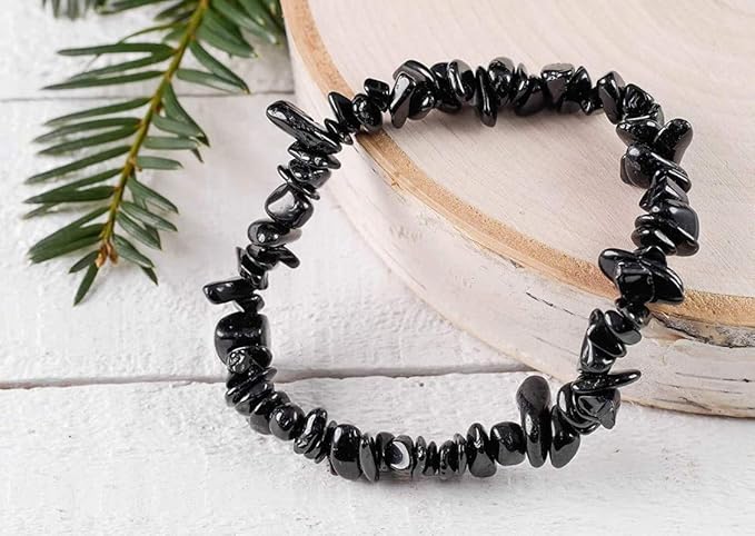 Black Tourmaline Chip Bracelet Crystal Healing Bracelet for Men & Women healing stone bracelet