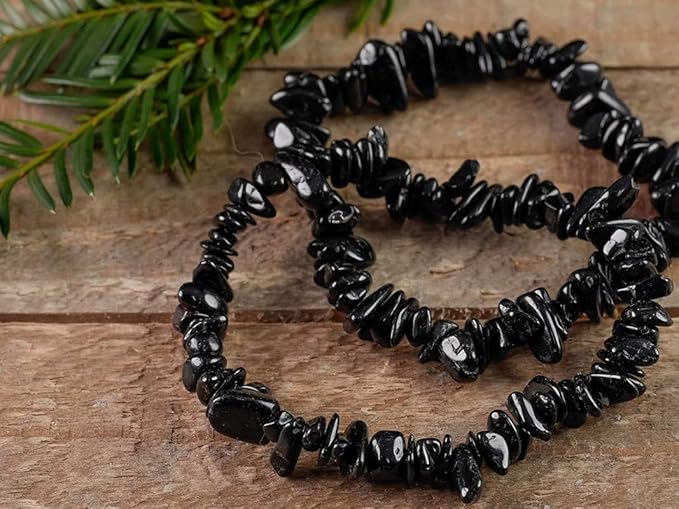 Black Tourmaline Chip Bracelet Crystal Healing Bracelet for Men & Women healing stone bracelet